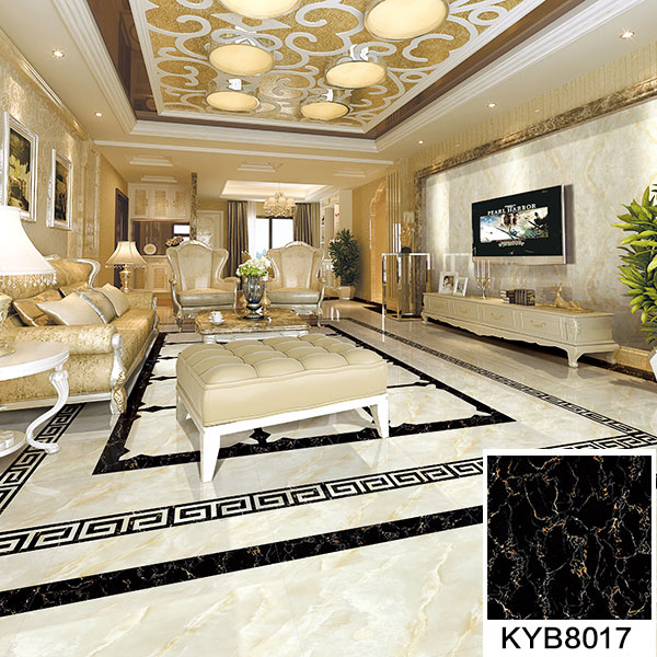 02金艾陶大理石瓷磚：黑金花KYB8017地面鋪貼效果圖