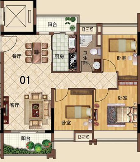 金艾陶瓷磚應用效果：大瀝碧桂園·華府01戶(hù)型裝修效果鑒賞