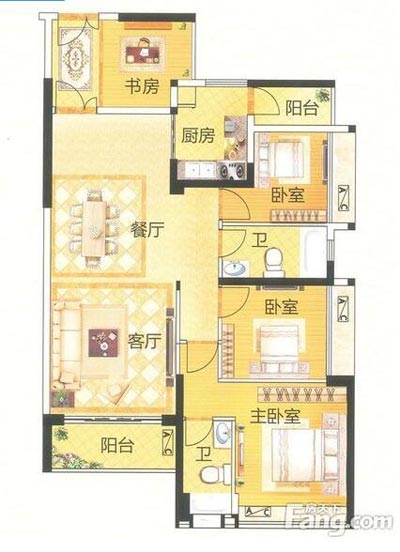 本單元的設計整體色調采用的是木色，不僅沿用了中式的端莊典雅，同時(shí)加入一些時(shí)尚的元素，讓整個(gè)空間多了現代的時(shí)尚感覺(jué)，卻不失中式的端莊。